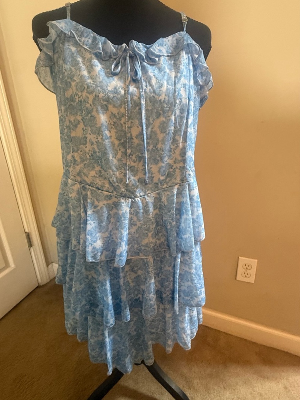 wild fable Light Blue Floral Tiered Ruffle Dress